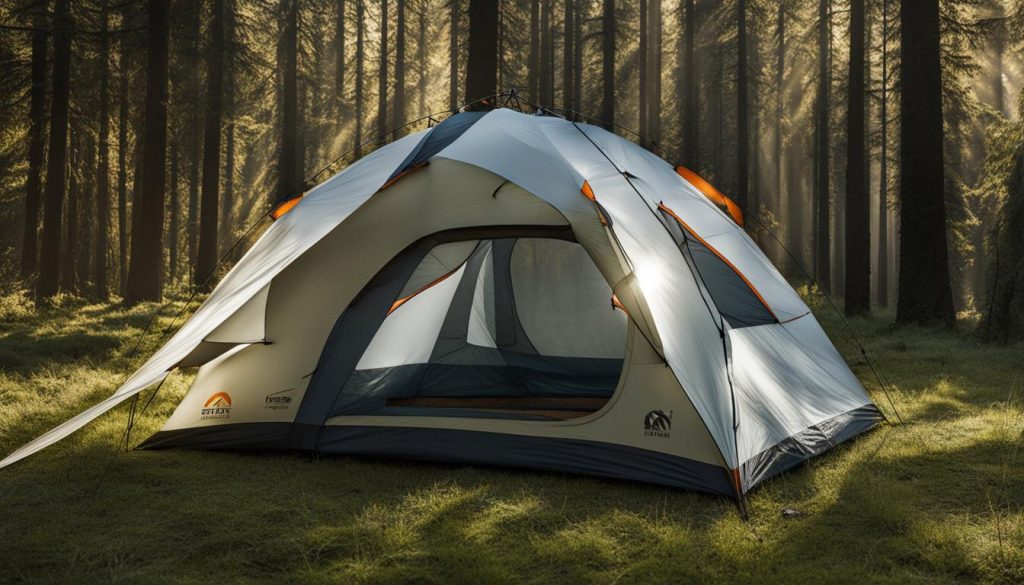 Rain fly on a tent to provide shade Rain fly on a tent to provide shade