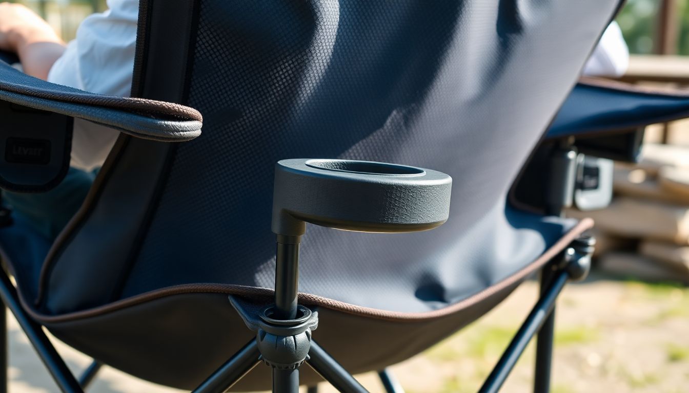 A durable, foldable camping chair with adjustable armrests and cup holders.